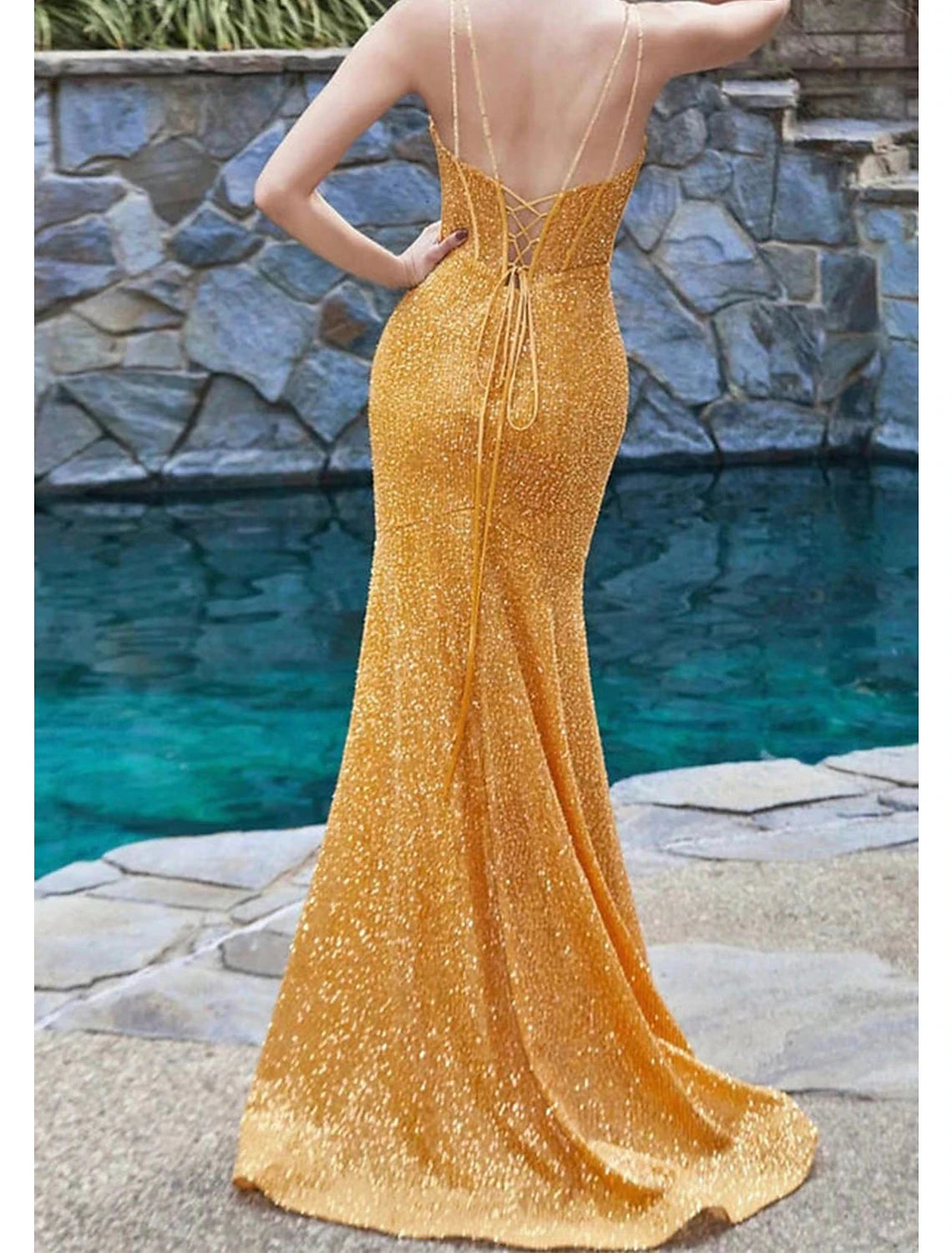 Wholesale  Mermaid / Trumpet Prom Dresses Sparkle & Shine Dress Formal Prom Sweep / Brush Train Sleeveless Sweetheart Sequined Backless with Sequin Slit